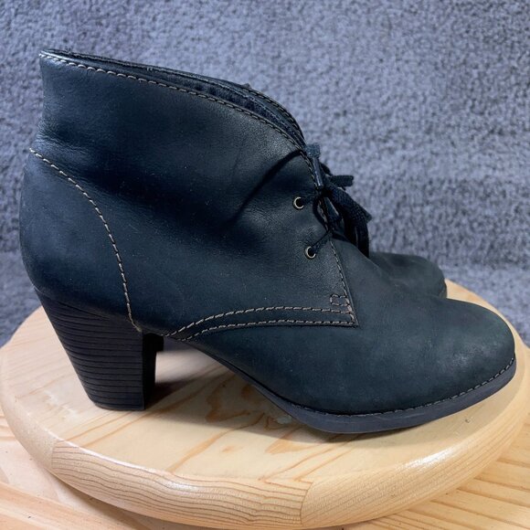 Clarks Boots Bergen Womens Size 11 Leather Black Lace Up Block Heel Ankle Bootie - Picture 1 of 10